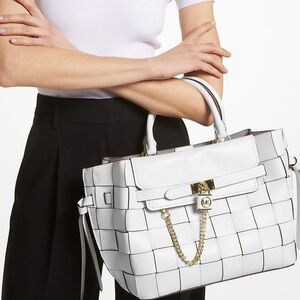 Michael Michael Kors Hamilton Legacy Large Woven Leather Belted Satchel